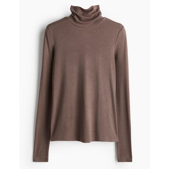 H&M Long Sleeve Turtleneck Soft Jersey Top Brown size XS - Picture 1 of 6